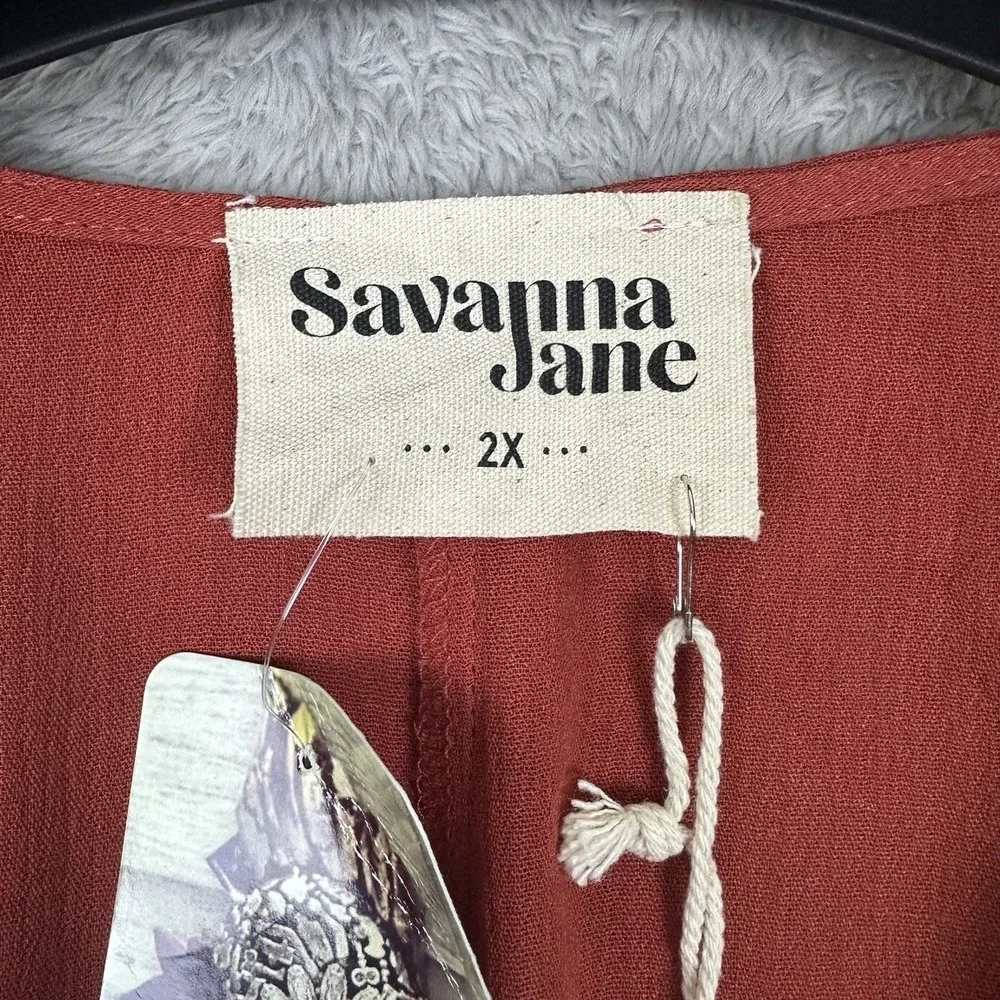 Savanna Jane 2X Embroidered Boho Romanticcore Festival Peplum Blouse Rust Red - Picture 4 of 14